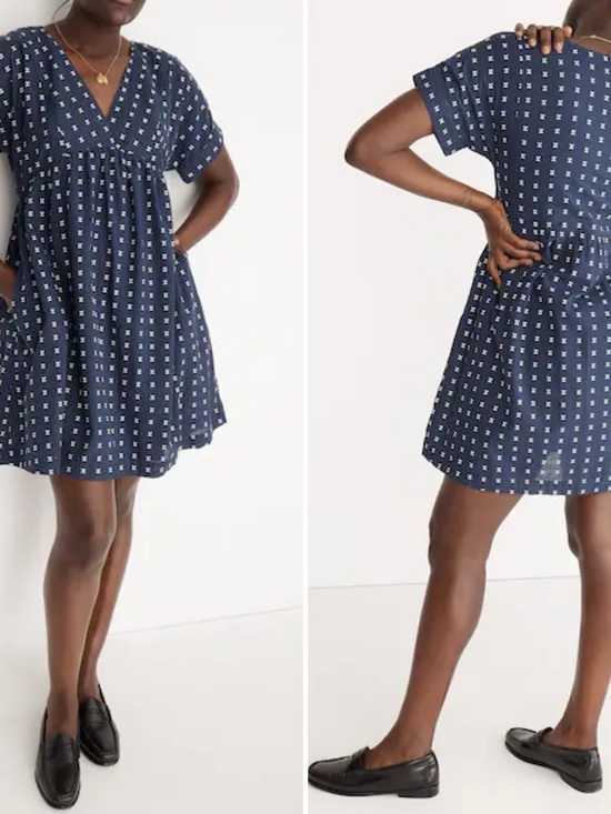 Madewell Dresses & Skirts - Madewell Dolman Sleeve V-Neck Navy Blue Mini Dress with in Textured Dot Sz Small